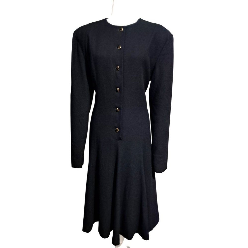 Vintage Anne Klein Wool Dress Womens Size 14 Glass Rivoli Buttons Fit and Flare‎